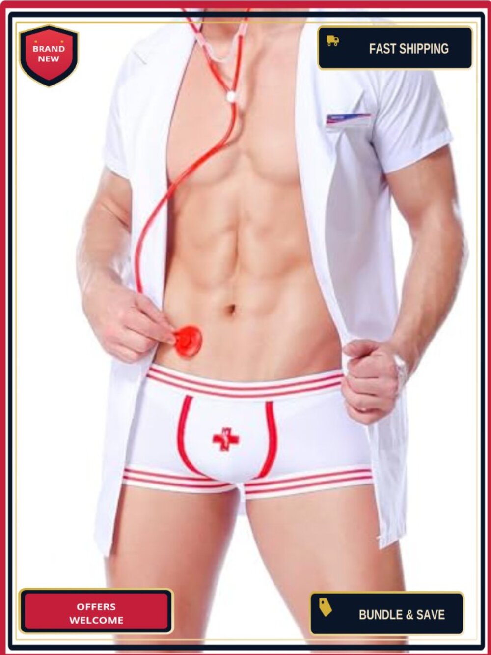 Men's Nurse Cosplay Costume Sexy Underwear Set Role Play Outfit Shirt Boxer